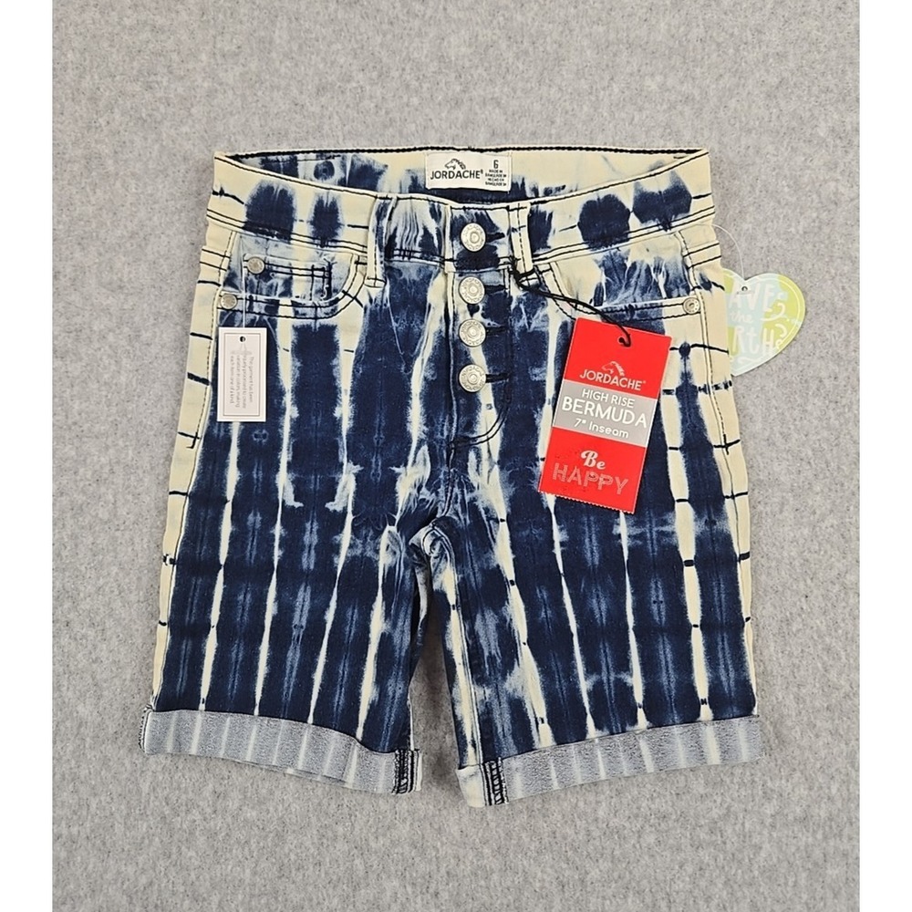 Jordache Jean Shorts Girls Size 6 Mid Rise Denim Tie Wash Bermuda Jeans NWT